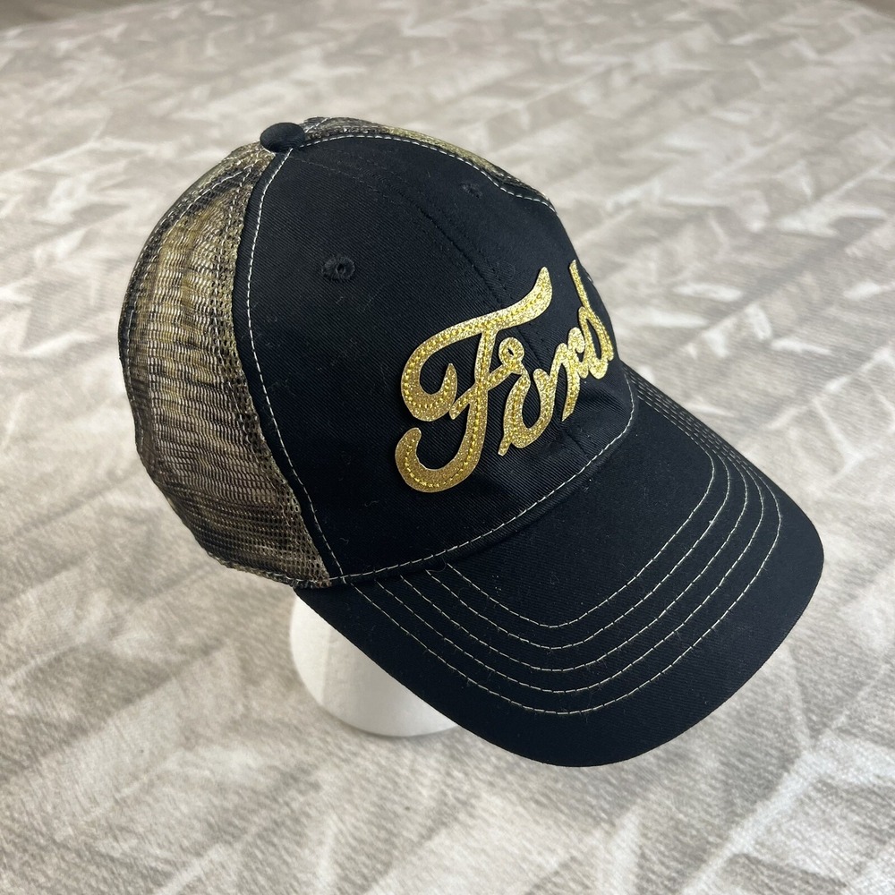 Ford Womens Gold Glitter Camo Adjustable Hat Cap Baseball Golf